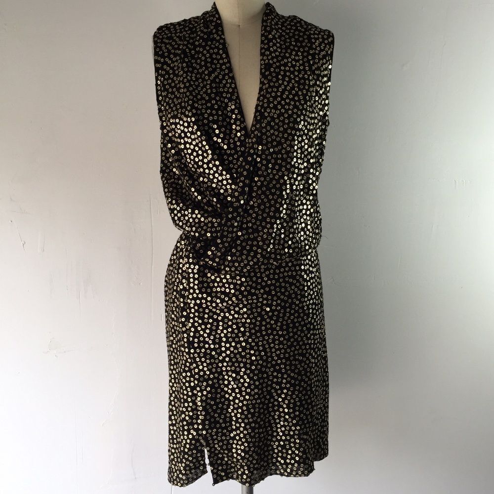 Diane Von Furstenberg Black Gold Sequin Dress S
